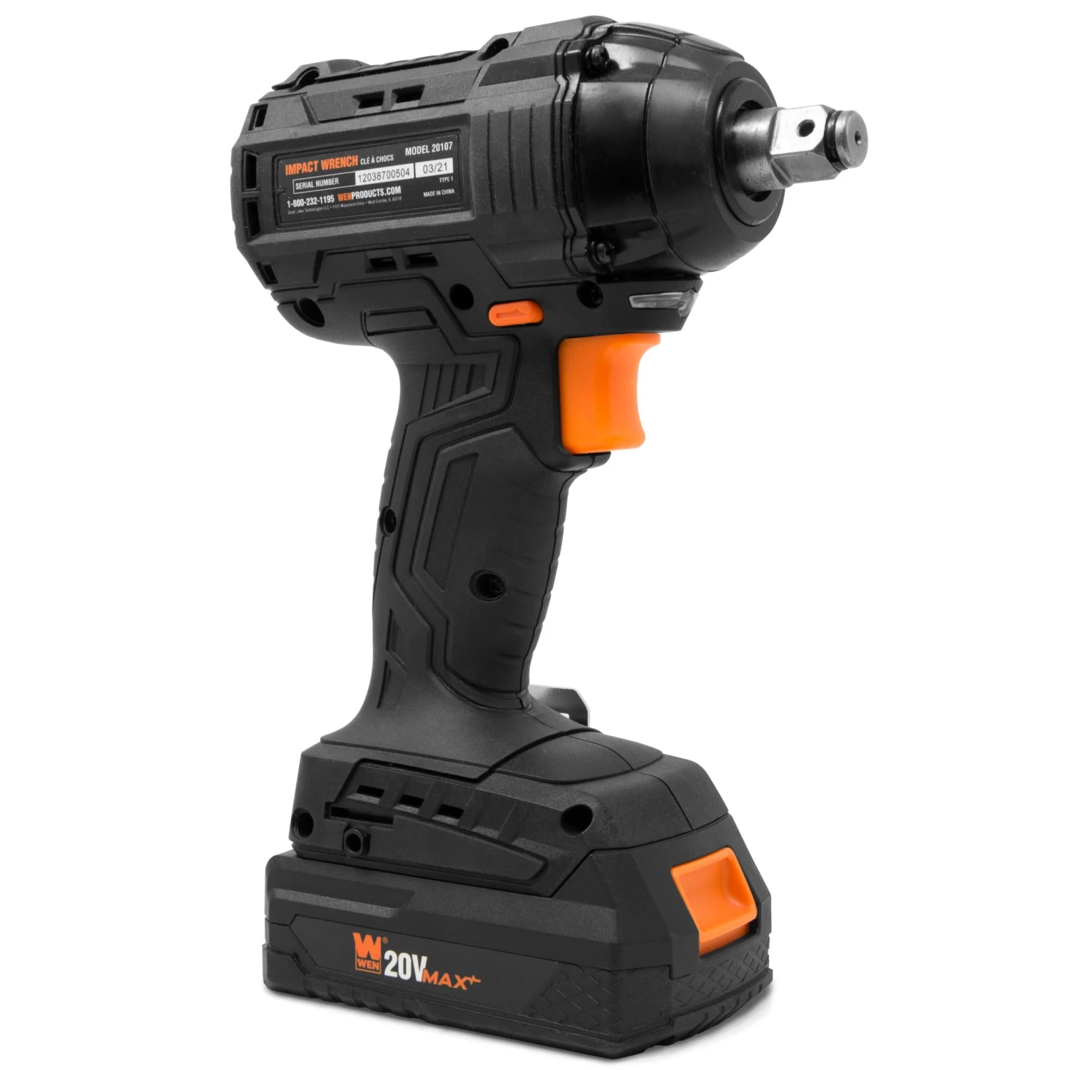 WEN 20107 20V Max Brushless Cordless 1/2-Inch Impact Wrench With 2.0 Ah Lithium-Ion Battery And Charger(Wen 20107 20v Max Brushless Cordless 1 2 Inch Impact Wrench With 2 0 Ah Lithium Ion Battery And Charger) 2 WEN 20107 20V Max Brushless Cordless 1/2-Inch Impact Wrench With 2.0 Ah Lithium-Ion Battery And Charger(Wen 20107 20v Max Brushless Cordless 1 2 Inch Impact Wrench With 2 0 Ah Lithium Ion Battery And Charger) - Image 2