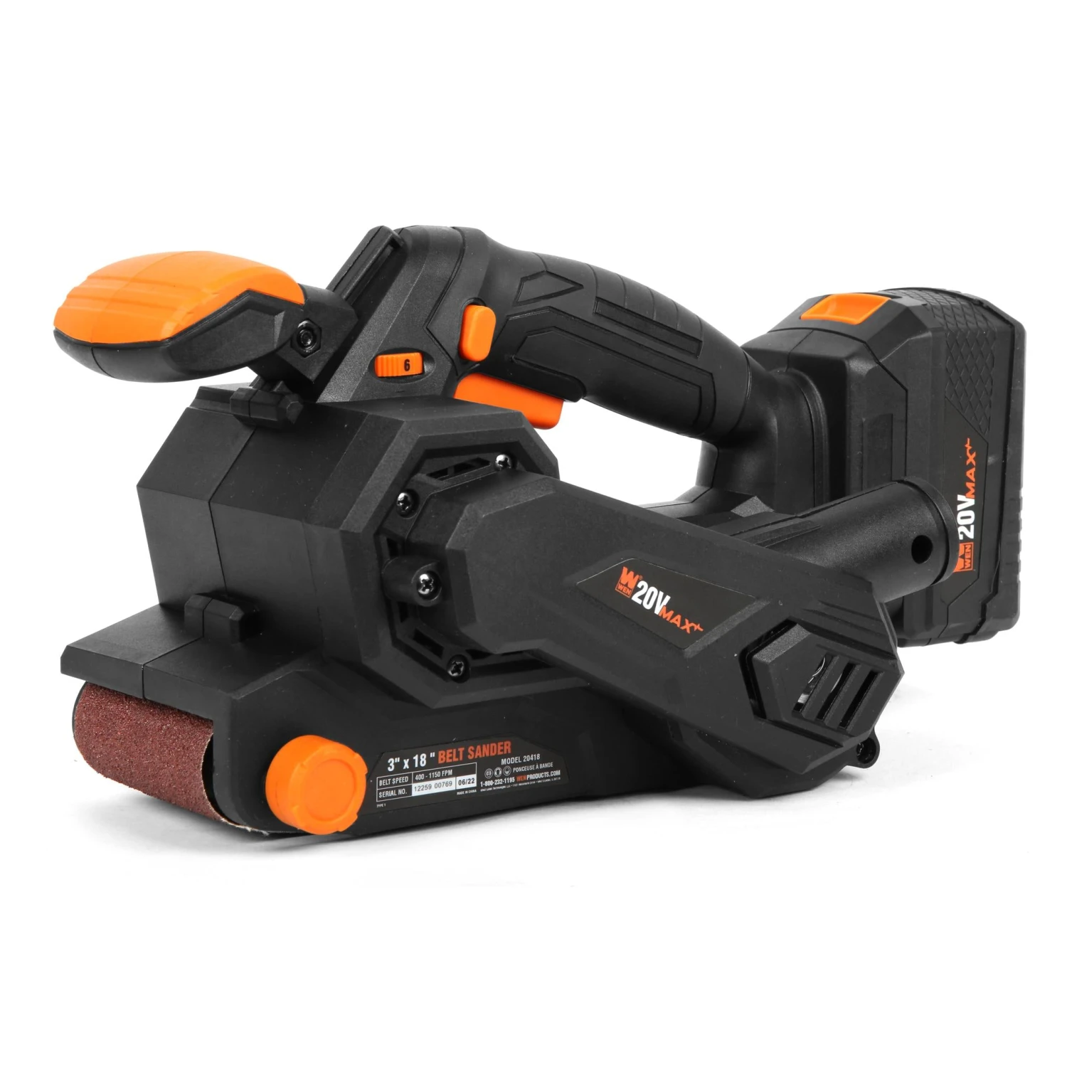WEN 20418 20V Max Cordless Belt Sander, Variable Speed, Handheld And Portable With 4.0Ah Battery And Charger(Wen 20v Max Cordless Belt Sander Variable Speed Handheld And Portable With 4 Ah Battery And Charger 20418) 1 WEN 20418 20V Max Cordless Belt Sander, Variable Speed, Handheld And Portable With 4.0Ah Battery And Charger(Wen 20v Max Cordless Belt Sander Variable Speed Handheld And Portable With 4 Ah Battery And Charger 20418)