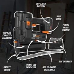 WEN 20512 20V Max Cordless 18-Gauge Brad Nailer With 2.0Ah Battery And Charger(Wen 20512 20v Max Cordless 18 Gauge Brad Nailer With 2ah Battery And Charger) -Family Tools Store 20512.pt02