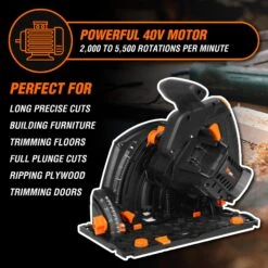 WEN 20691BT 20V Max 6.5-Inch Cordless Brushless Plunge Cut Variable Speed Track Saw (Tool Only – Batteries Not Included)(Wen 20691bt 20v Max 6 5 Inch Cordless Brushless Plunge Cut Variable Speed Track Saw Tool Only Batteries Not Included) -Family Tools Store 20691BT.pt02