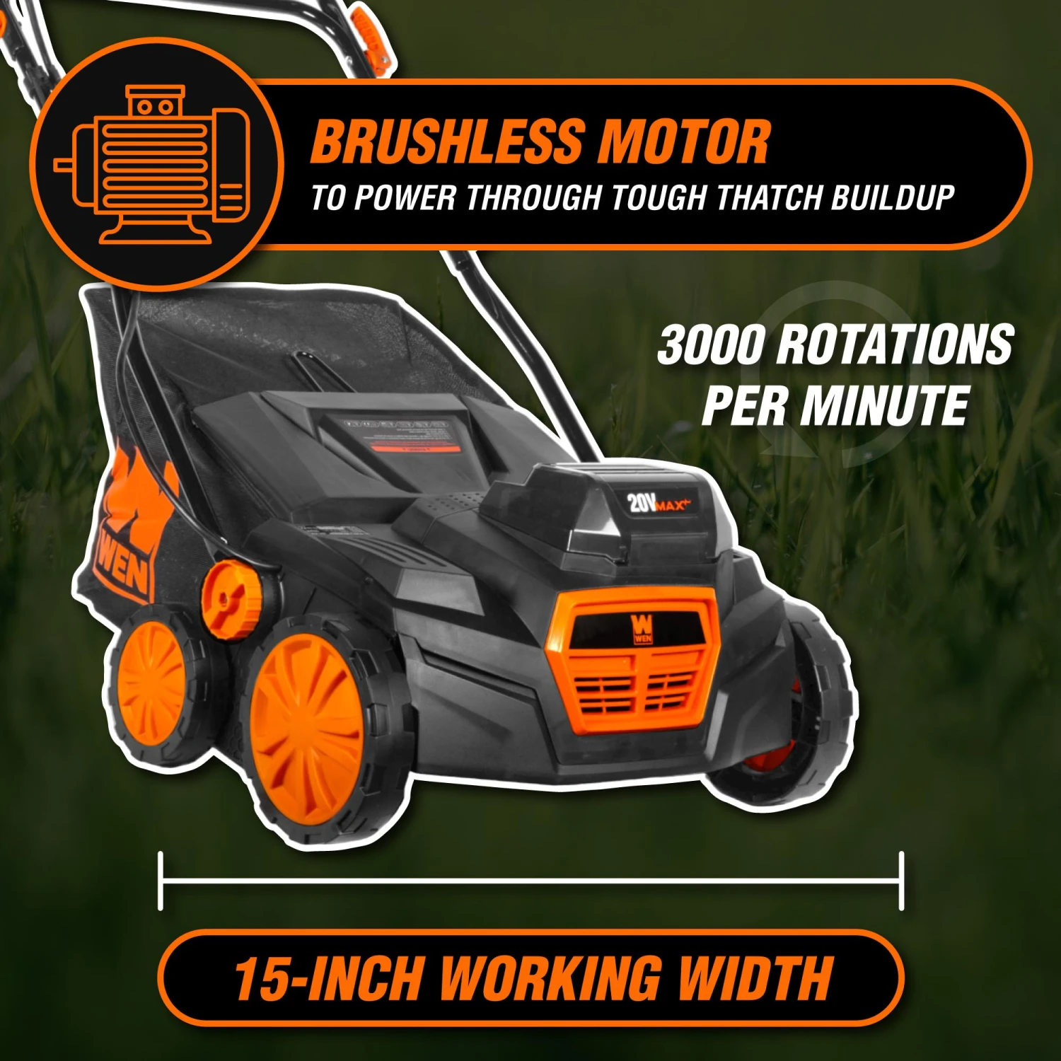 WEN 20716 20V Max Cordless 15-Inch 2-in-1 Brushless Electric Dethatcher And Scarifier With Collection Bag(Wen 20716 20v Max Cordless 15 Inch 2 In 1 Brushless Electric Dethatcher And Scarifier With Collection Bag) 5 WEN 20716 20V Max Cordless 15-Inch 2-in-1 Brushless Electric Dethatcher And Scarifier With Collection Bag(Wen 20716 20v Max Cordless 15 Inch 2 In 1 Brushless Electric Dethatcher And Scarifier With Collection Bag) - Image 5