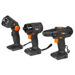 WEN 20VK3DBT 20V Max Cordless Drill, Brushless Compact Impact Driver, And LED Work Light / Flashlight Combo Kit (Tool Only - Battery Not Included)(Wen 20vk3dbt 20v Max Cordless Drill Brushless Compact Impact Driver And Led Work Light Flashlight Combo Kit Tool Only Battery Not Included)