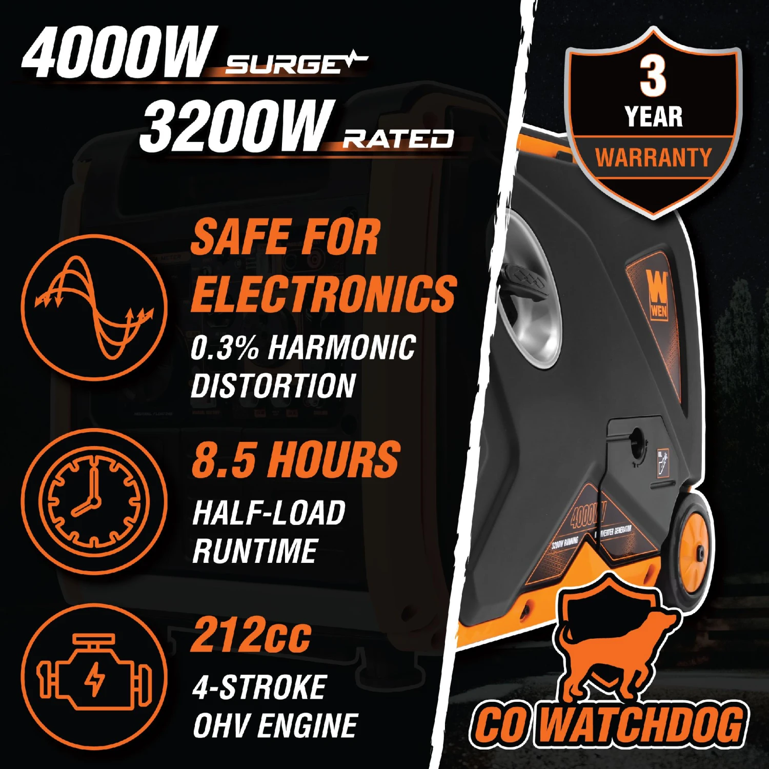 WEN 56400iX Super Quiet 4000-Watt RV-Ready Electric Start Portable Inverter Generator With Fuel Shut-Off And CO Shutdown Sensor(Wen 56400ix Super Quiet 4000 Watt Rv Ready Electric Start Portable Inverter Generator With Fuel Shut Off And Co Shutdown Sensor) 2 WEN 56400iX Super Quiet 4000-Watt RV-Ready Electric Start Portable Inverter Generator With Fuel Shut-Off And CO Shutdown Sensor(Wen 56400ix Super Quiet 4000 Watt Rv Ready Electric Start Portable Inverter Generator With Fuel Shut Off And Co Shutdown Sensor) - Image 2